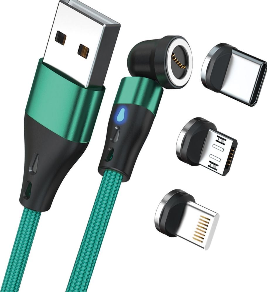 RealPower Magnetic cable 3 Amp,2m,groen met adapters