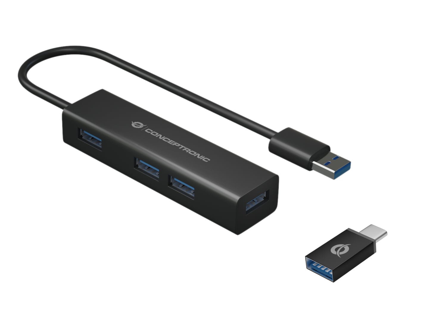 CONCEPTRONIC USB-Hub 4-Port 3.0 ->4x3.0 +TypC A o.Netzt. zwart