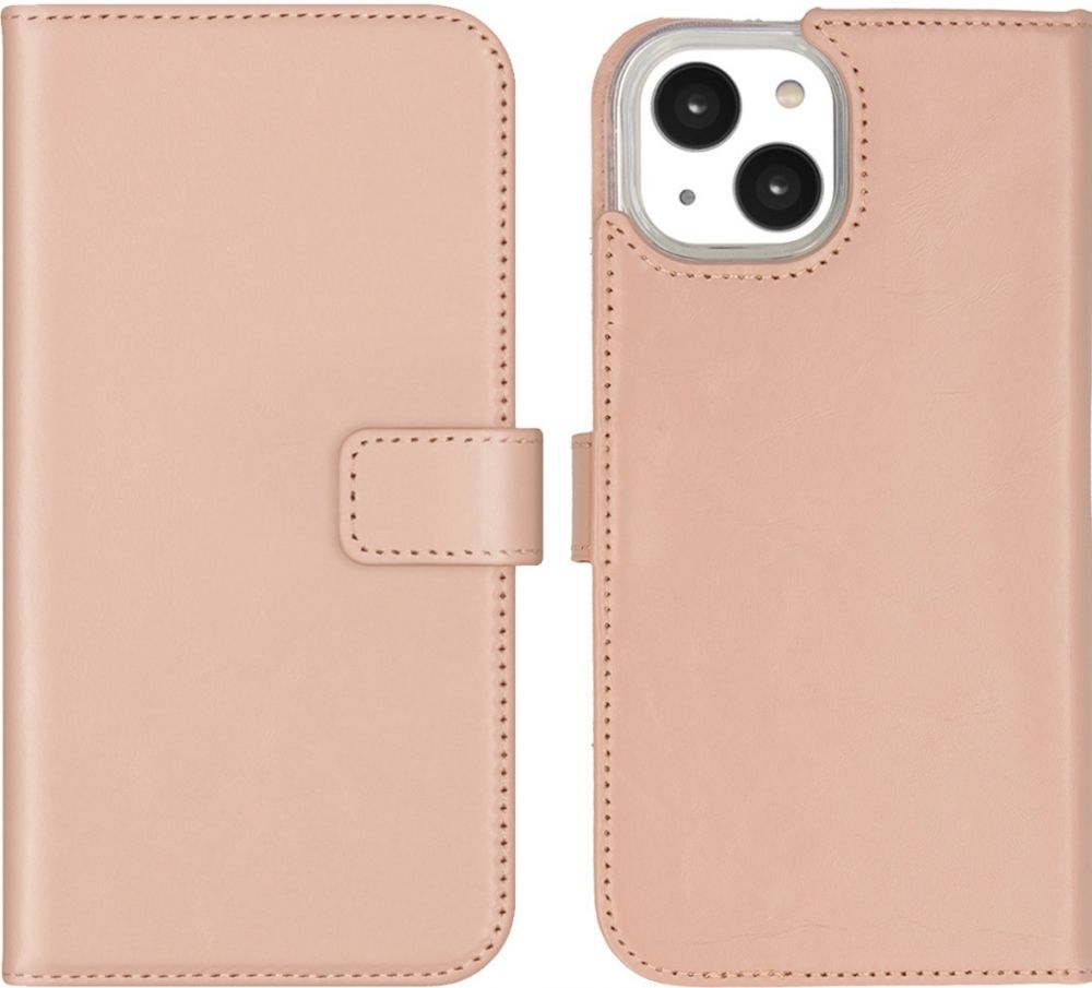 Selencia Echt Lederen Bookcase iPhone 14 - Dusty Pink