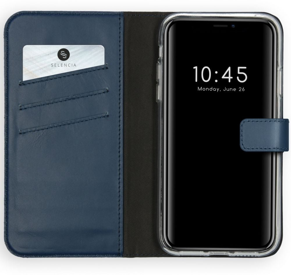 Selencia Echt Lederen Bookcase iPhone 11 - Blauw