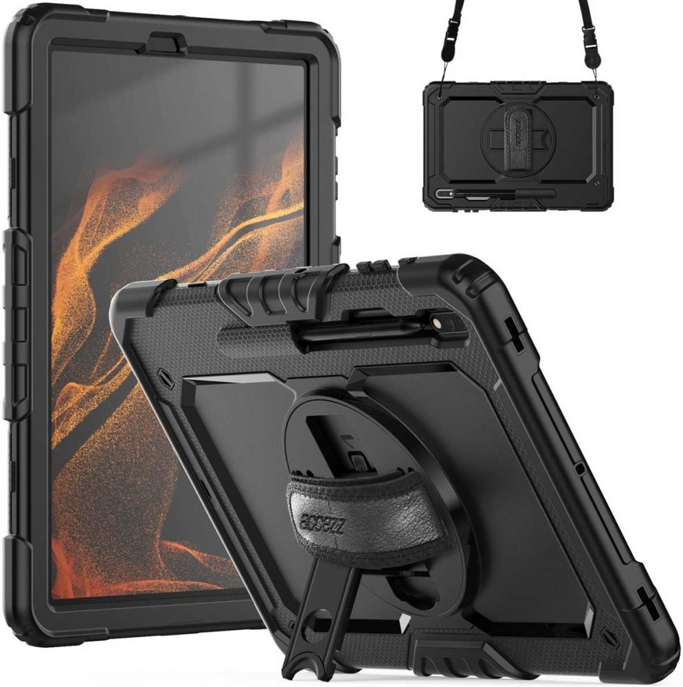 Accezz Rugged Backcover met schouderstrap Samsung Galaxy Tab S8 Plus / S7 Plus / S7 FE - Zwart