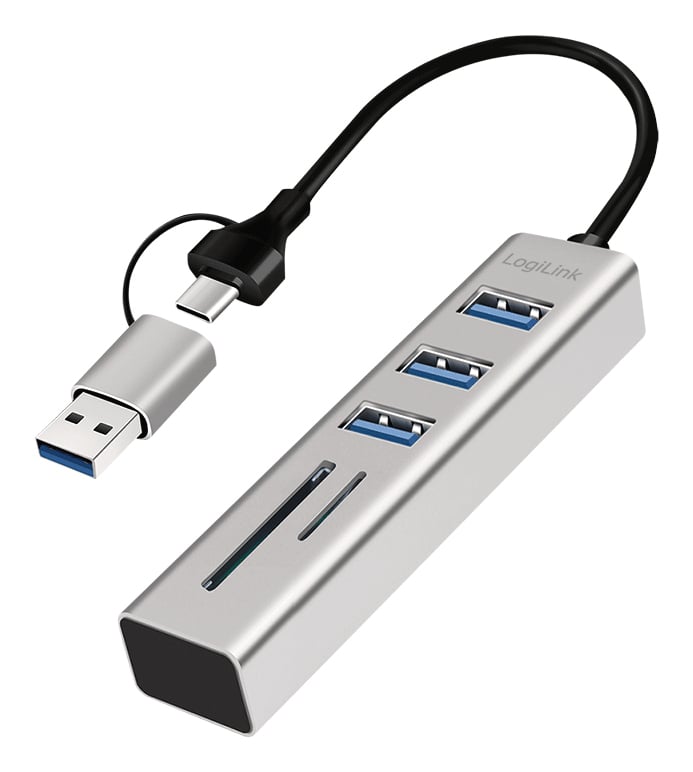 Logilink USB 3.0 HUB, 3x USB-A, SD/microSD-Slot, 5 Gbit/s