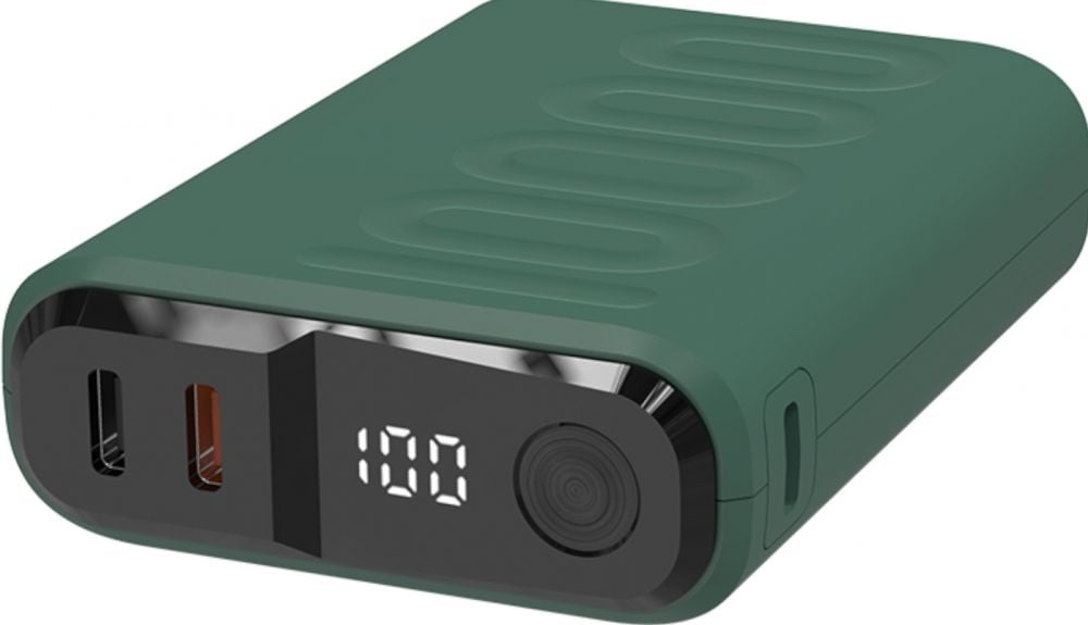Powerbank RealPower PB-10000C PD+ 3x Type-C,Dunkelgrün