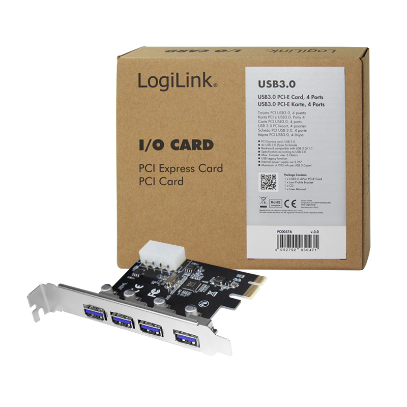Logilink PCI Express kaart, 4x USB 3.0