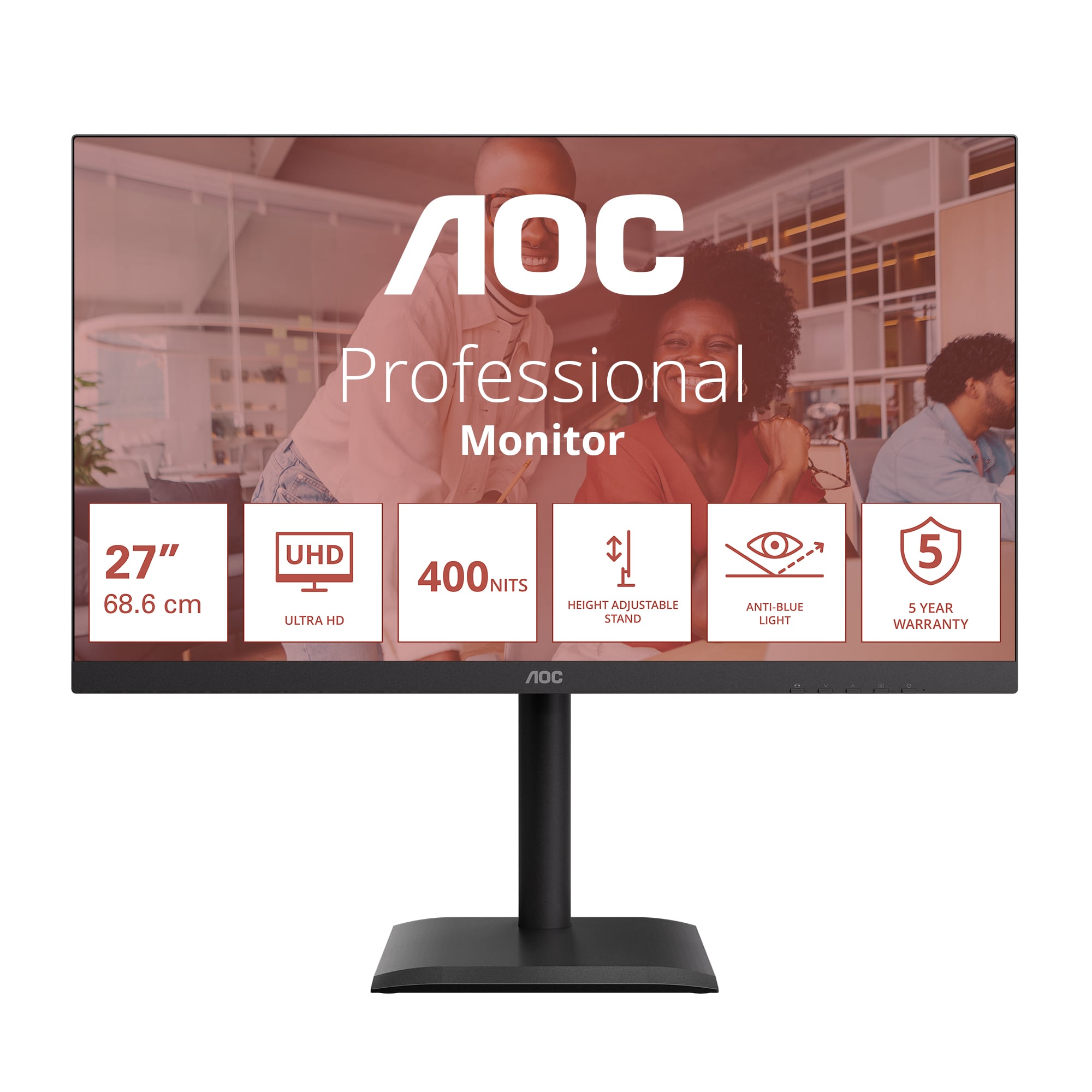 AOC 27-- UHD- 60HZ- 400NITS- HAS- ANTIBL (HW)- DOCKING- PD:90W- 2X2WSPEAKERS