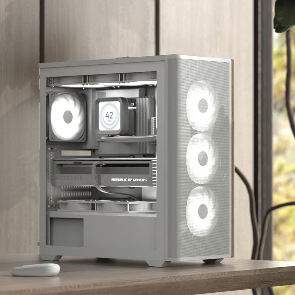 AeroCool Behuizing Midi D501A-G-WT-V2 (W/Wood/ATX)