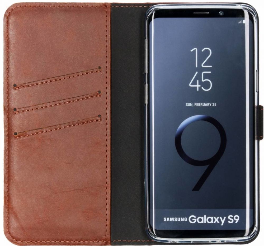 Selencia Echt Lederen Bookcase Samsung Galaxy S9 - Lichtbruin