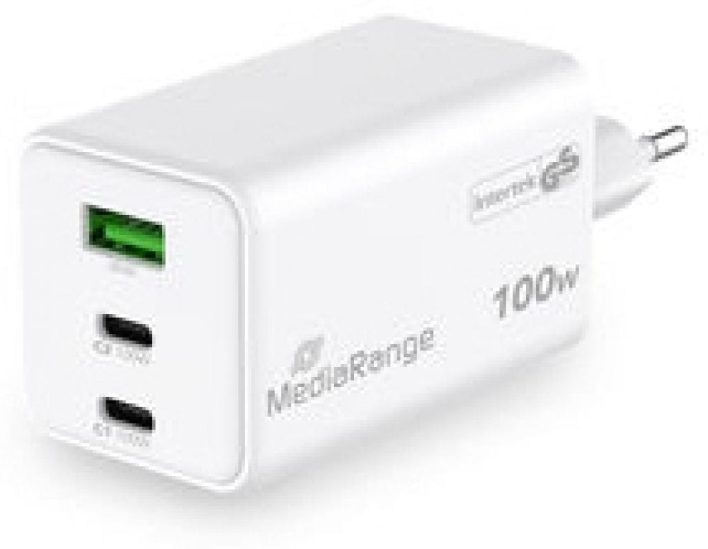 MediaRange Lader 100W 3-Port 2x USB-C u. 1x USB-A, weiß