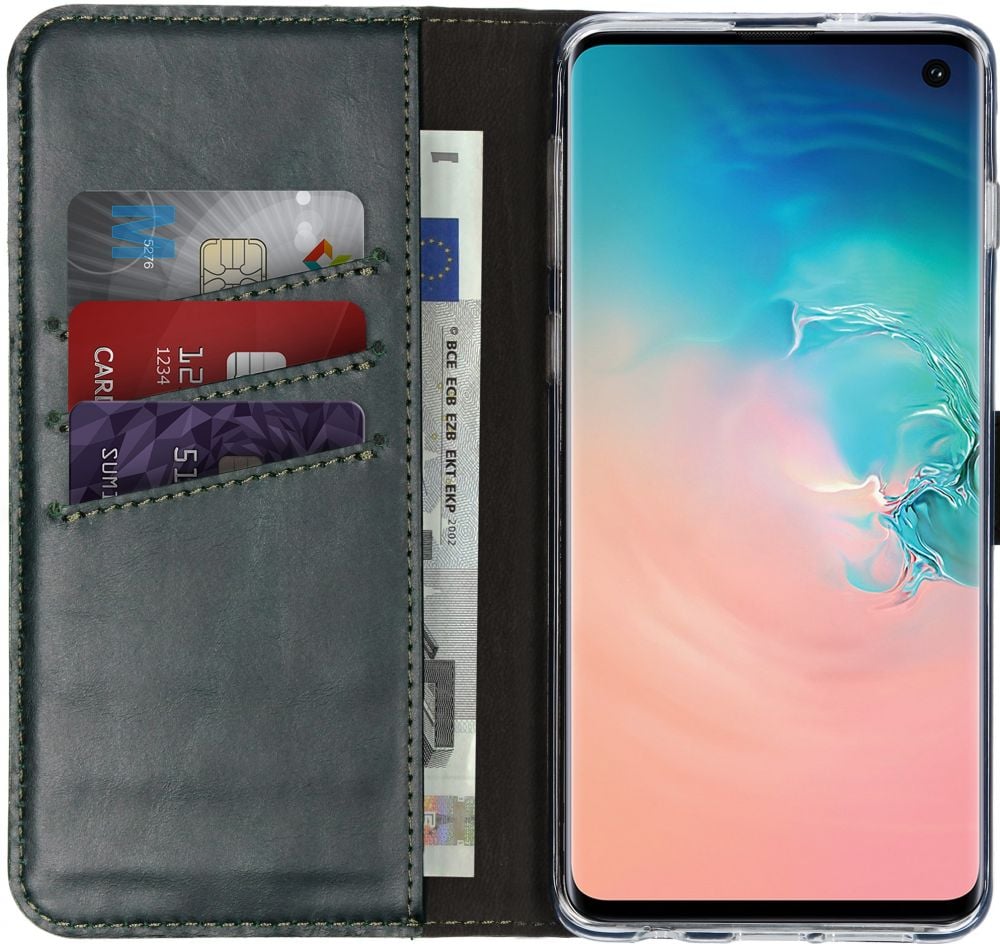 Selencia Echt Lederen Bookcase Samsung Galaxy S10 - Groen