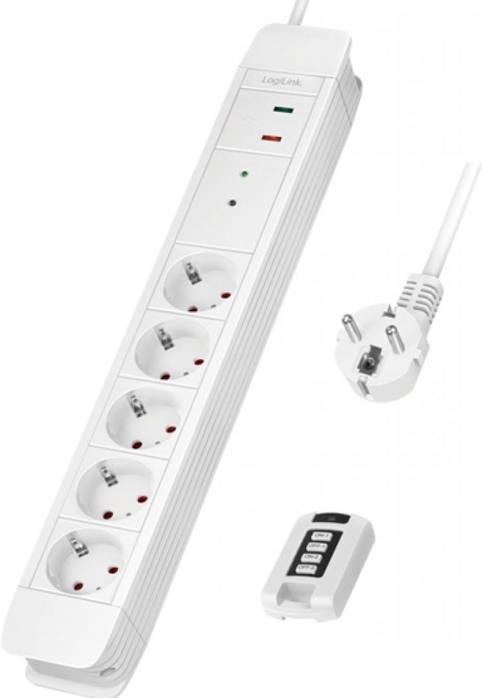 ZUB Logilink Power Outlet Strip 5-port White safety sockets, SPD, remote control