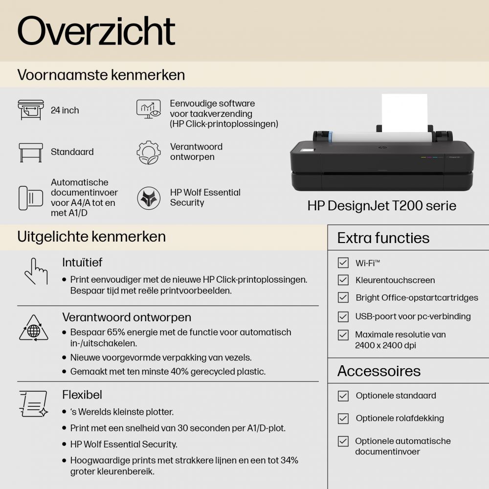 HP DesignJet T250 - 24" groot formaat printer