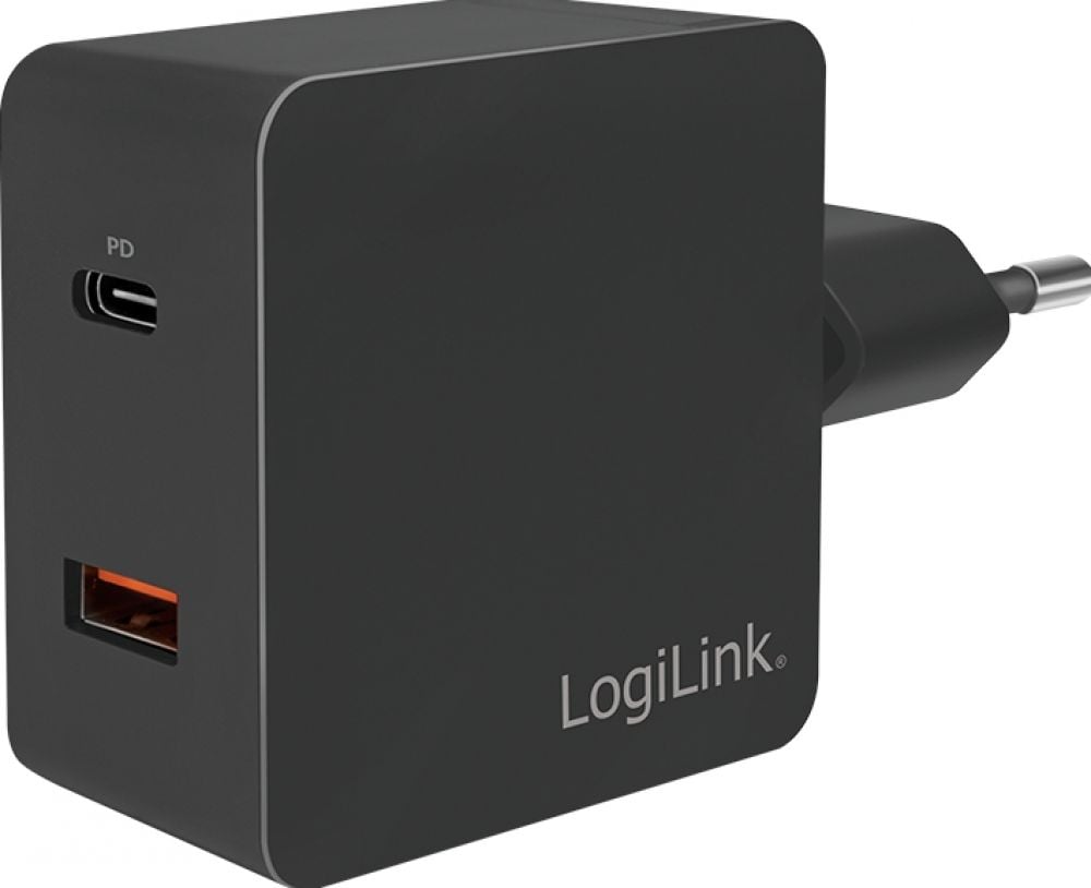 LogiLink USB Wall Charger 2port,w/PD,USB-AF & USB-CF,18W,sch
