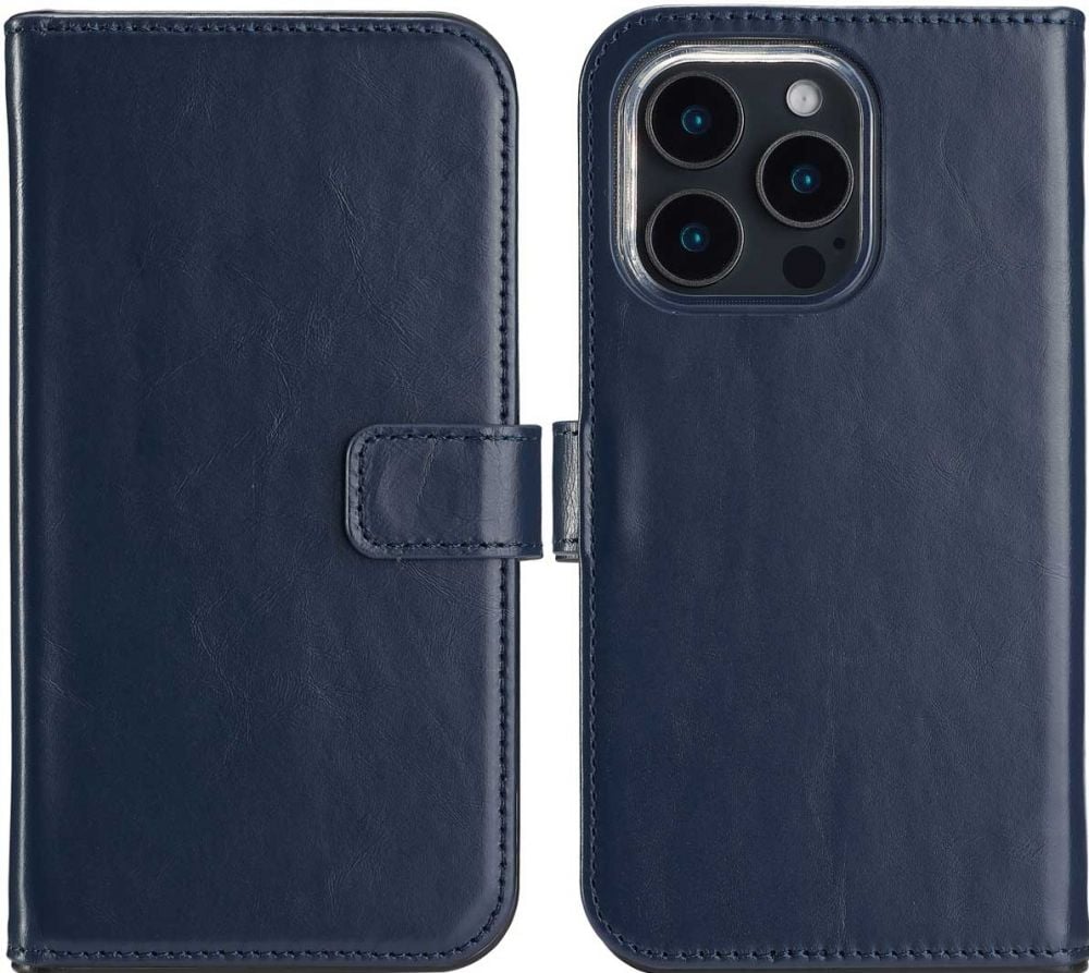 Selencia Echt Lederen Bookcase iPhone 16 Pro Max - Blauw