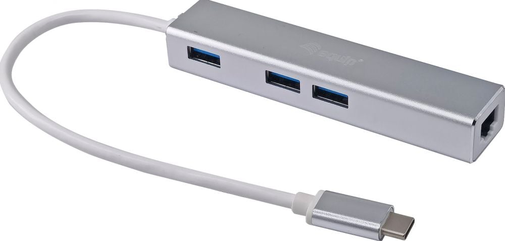 Equip Adapter USB-C -> RJ45 10/100/1000,3xUSB3.0 0.15m zwart