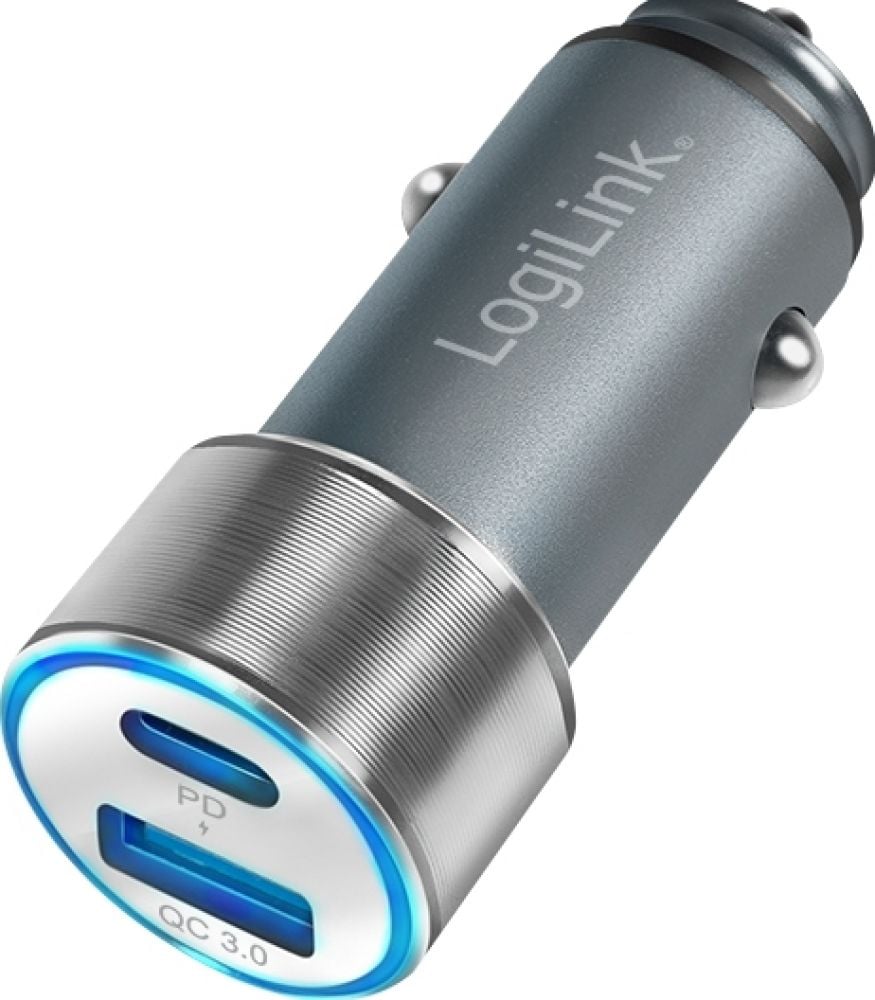 LogiLink USB Kfz oplader 2Port 1xUSB-C PD,1xUSB-A QC,36W