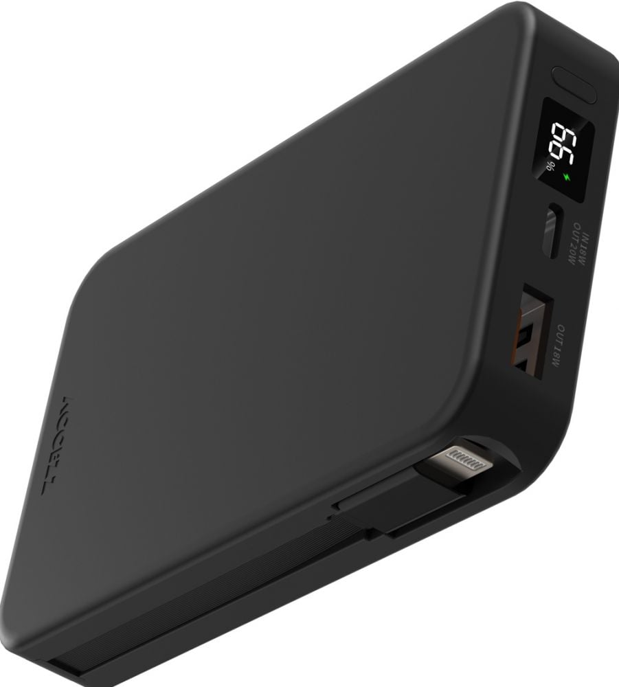Accezz Powerbank 10.000 mAh met geïntegreerde kabels - Zwart
