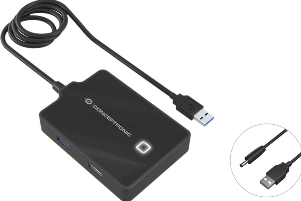 CONCEPTRONIC USB-Hub 4-Port 3.0 ->1x3.0 3x2.0 o.voeding zwart
