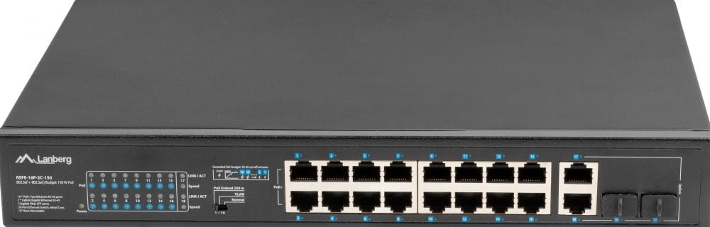 Lanberg Switch 16X 100MB DSP+/2X 1GB/1X SFP Unmanaged Rack 1