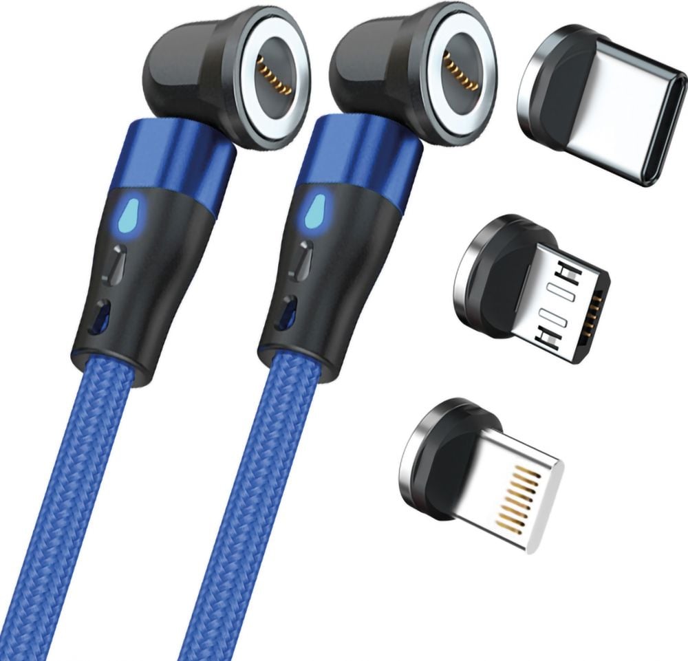 RealPower Magnetic cable,1m,2x magnetisch,blauw met adapters