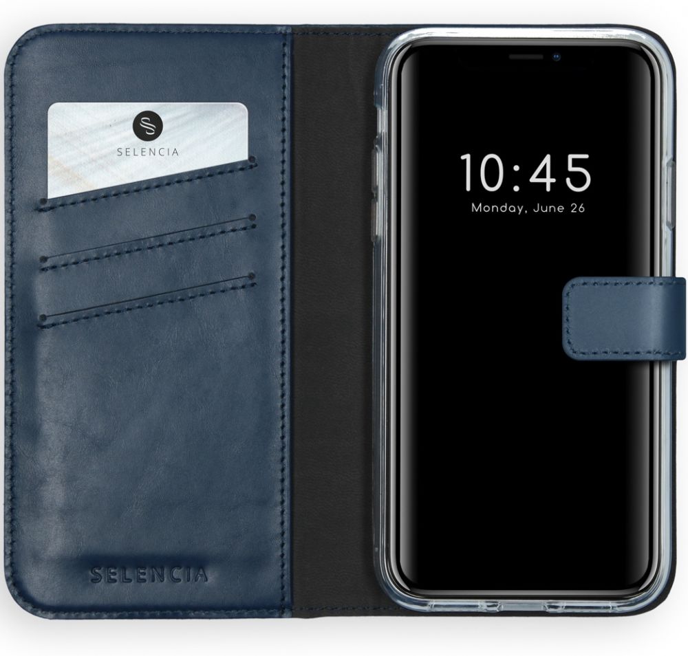 Selencia Echt Lederen Bookcase iPhone Xr - Blauw
