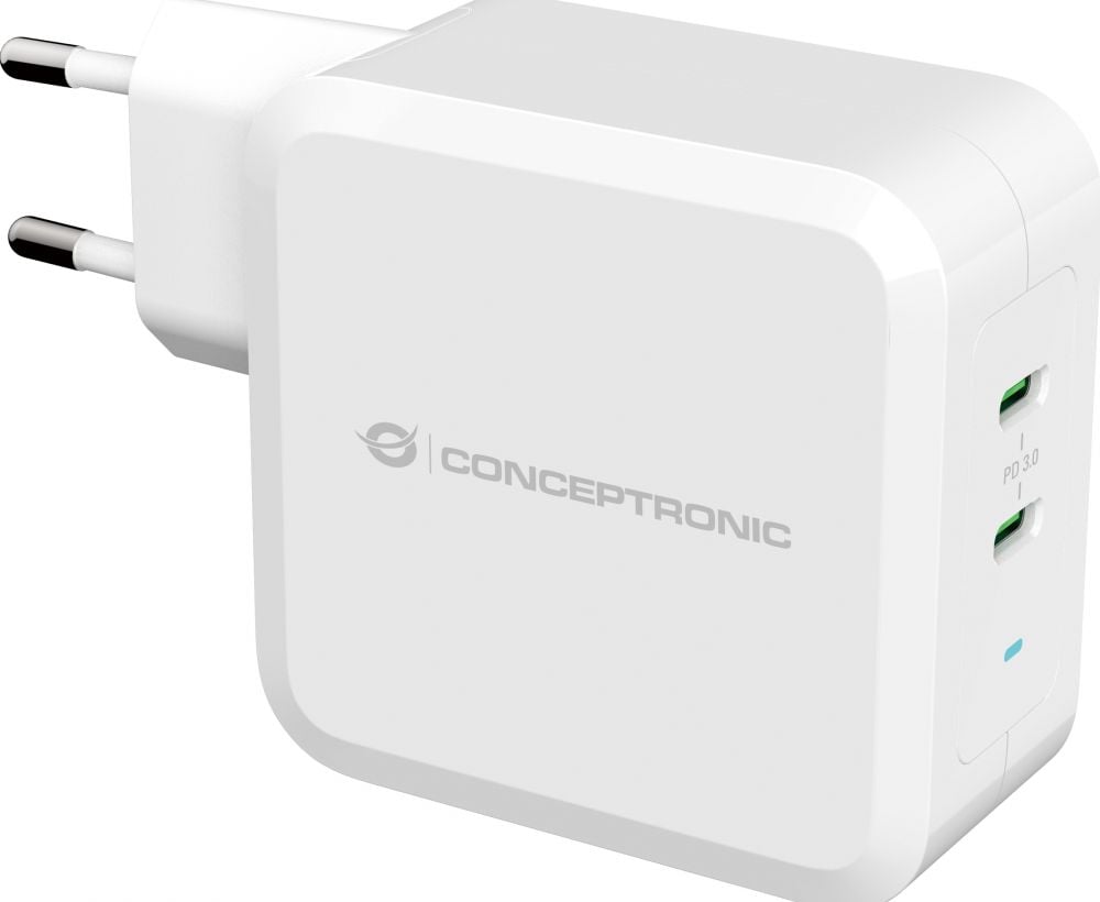 CONCEPTRONIC Lader 2Port 100W,2xUSB-C PD weiß