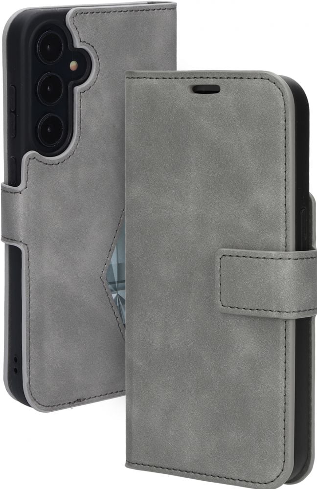 Kenmerken: Classic Wallet Case van Mobiparts Tijdloze kleur Granite Grey: gemaakt voor de moderne levensstijl. Het ontwerp heeft een soft-touch
