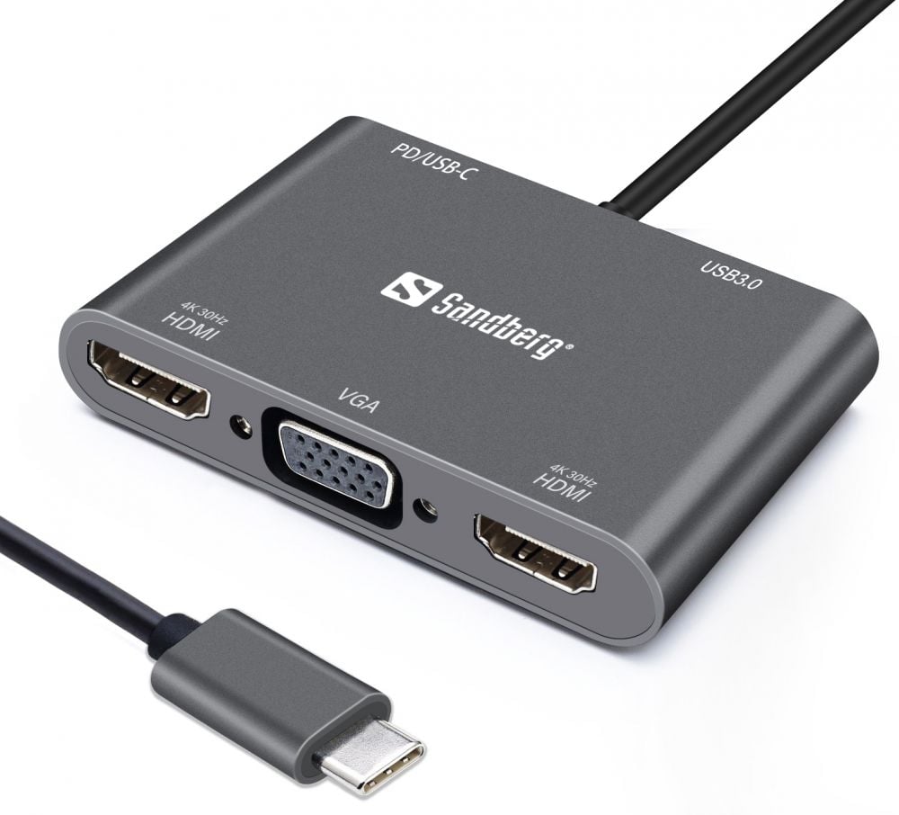 USB-C Dock 2xHDMI+1xVGA+USB+PD