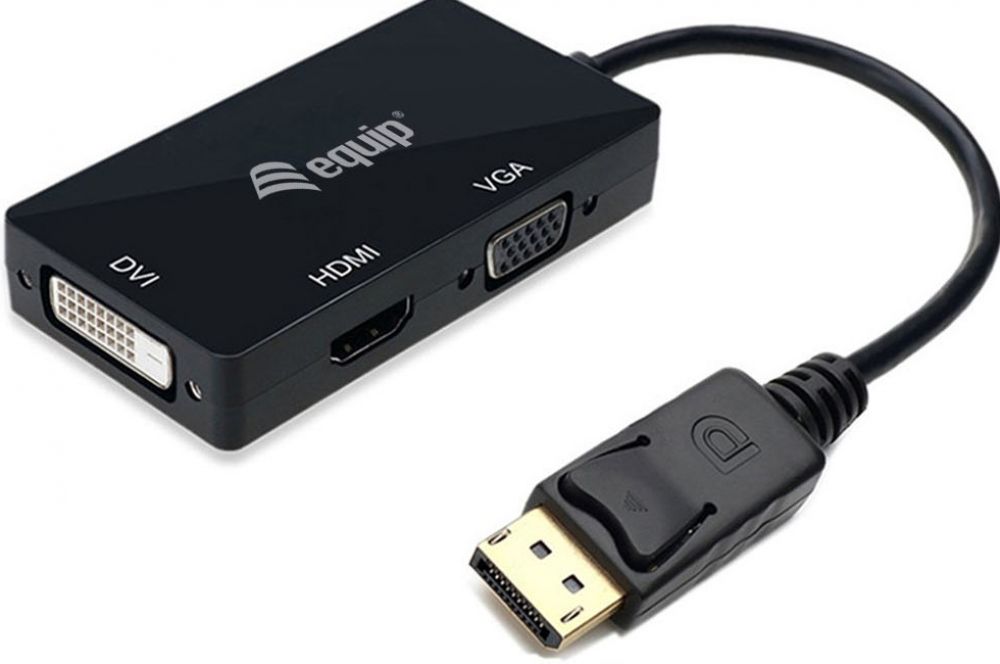 Equip Displayport->HDMI/VGA/DVI Adapter St/Bu zwart