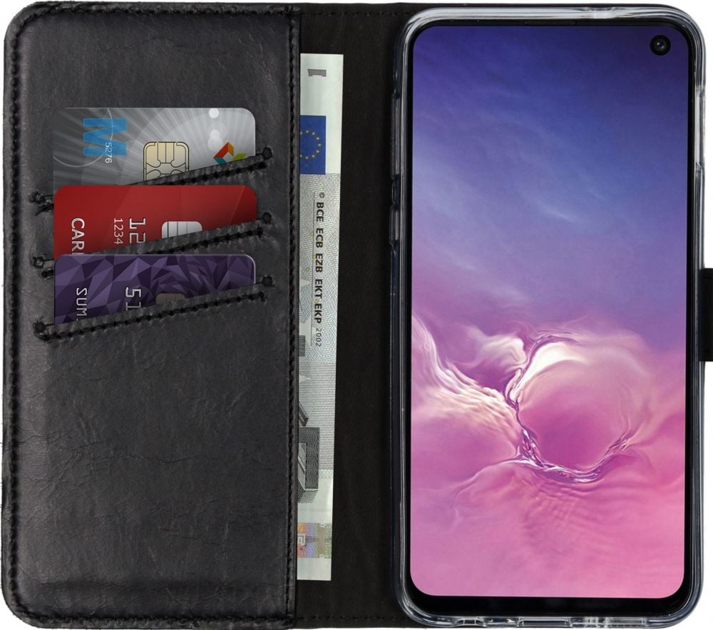 Selencia Echt Lederen Bookcase Samsung Galaxy S10e - Zwart