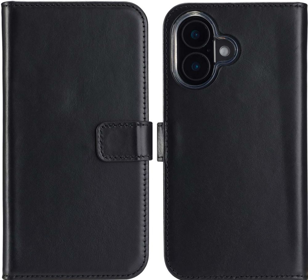 Selencia Echt Lederen Bookcase iPhone 16 - Zwart