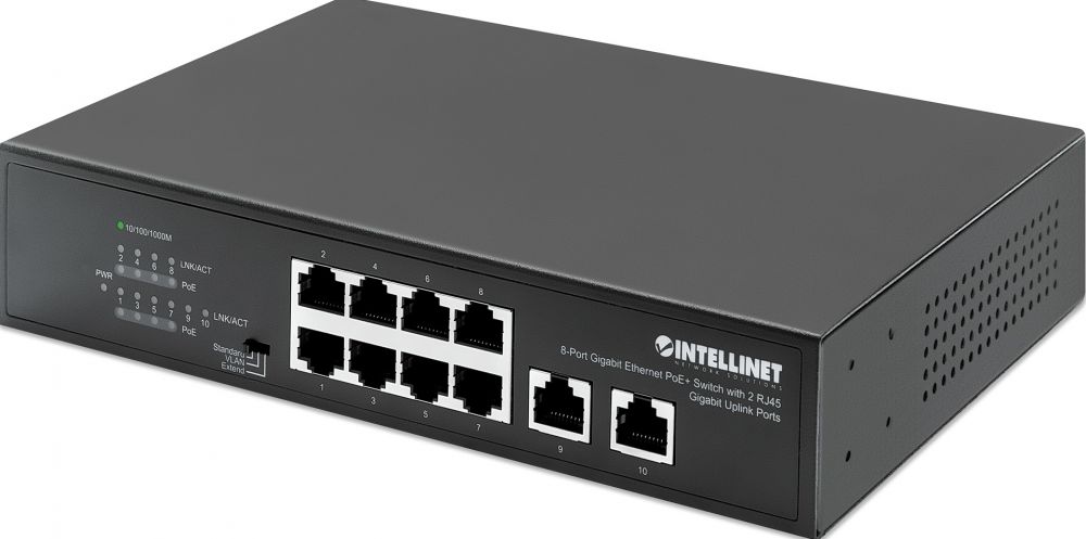 INTELLINET 8-Port Gigabit PoE+ Switch 2 RJ45-Ports 120W