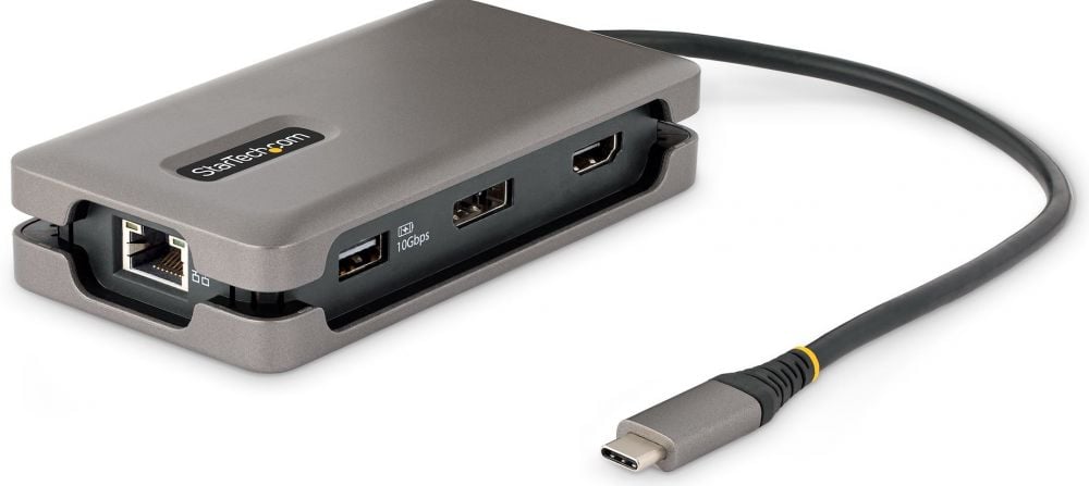 StarTech.com USB-C Multiport Adapter, 4K 60Hz HDMIDP Video, 3-Port USB Hub, 100W Power Delivery Pass-Through, GbE, USB Type-C Travel Dock w Charging,