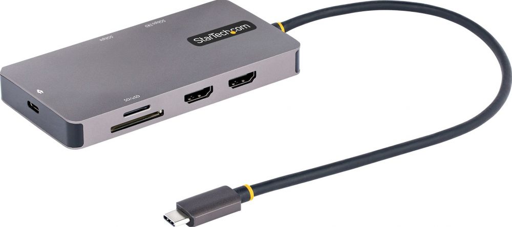 StarTech.com USB C Multiport Adapter, Dual HDMI Video, 4K 60Hz, 2x 5Gbps USB-A Hub, 100W PD Pass-Through, GbE, SDMicroSD, 30cm Kabel, Travel Dock,