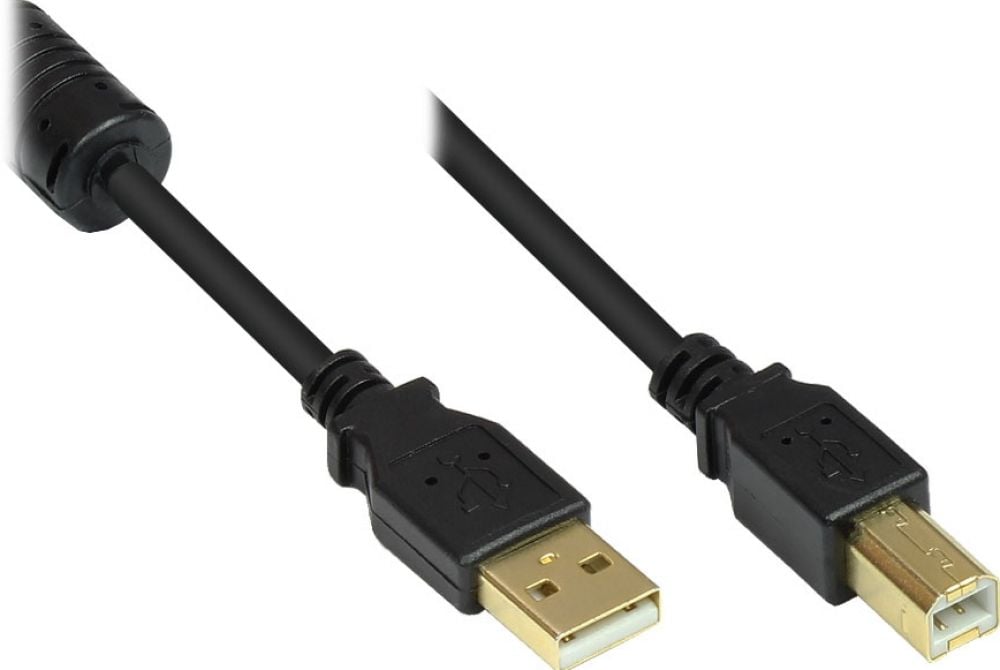 Good Connections USB2.0 Kabel m.Ferrit A-B zwart. 5m