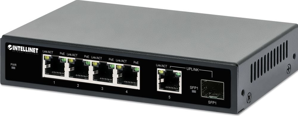 Intellinet 5-Port Gigabit PoE+ Switch 1SFP91W