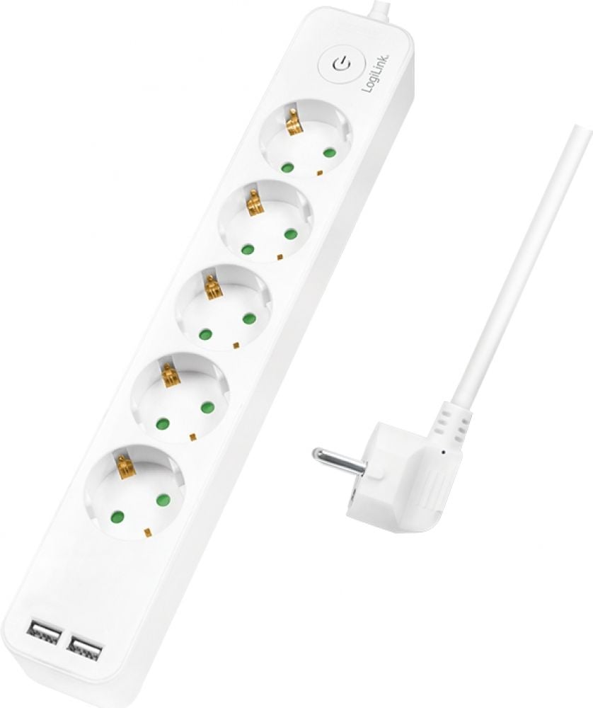 LogiLink stekker omlijsting 5-lade , 1,5m 2xUSB 5V/2,1A max.