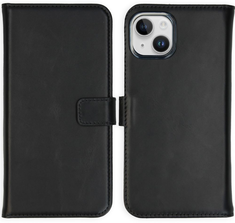 Selencia Echt Lederen Bookcase iPhone 15 - Zwart