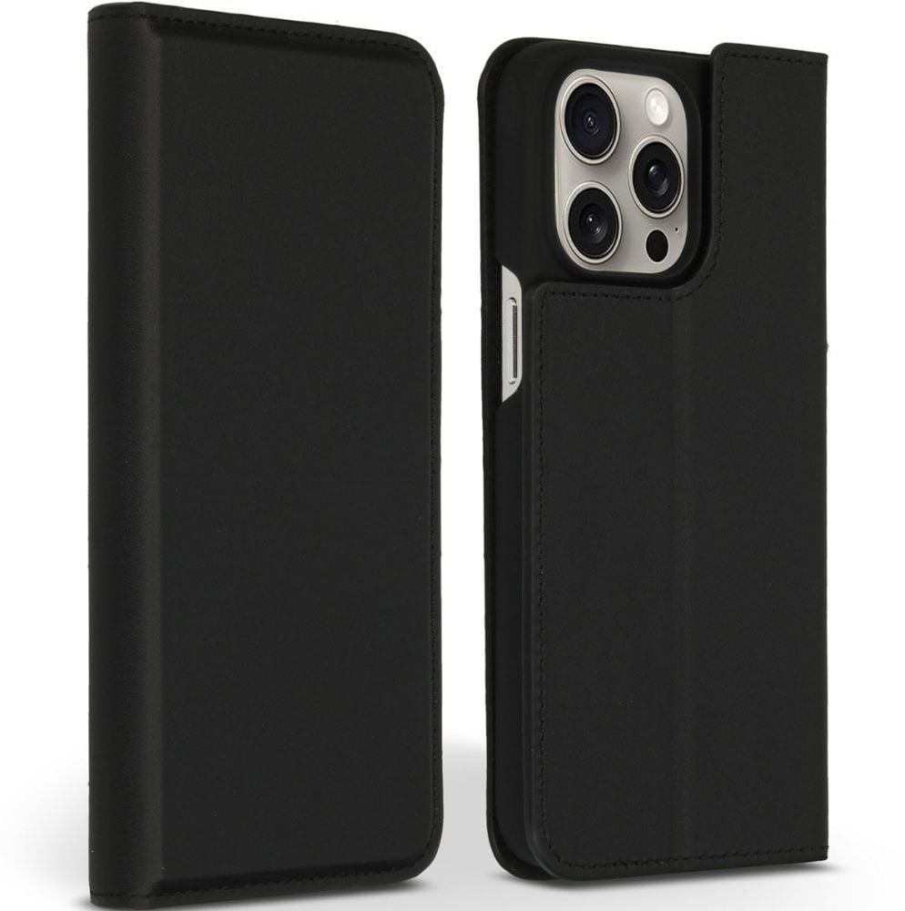 Accezz Premium Leather Slim Bookcase iPhone 15 Pro Max - Zwart