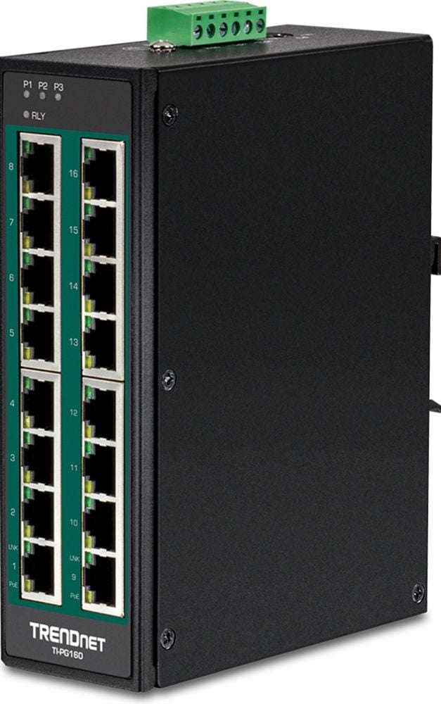 TRENDnet 16-Port Industrial Gigabit PoE+ DIN-Rail Switch