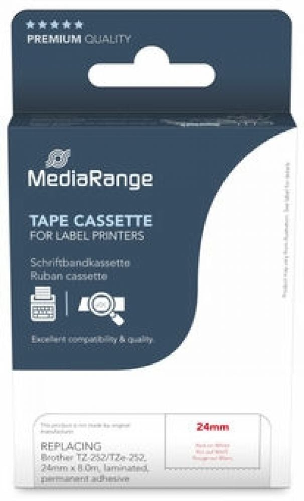 MediaRange Schriftbandka. Brother TZ-252/TZe-252 24mm 8m rood