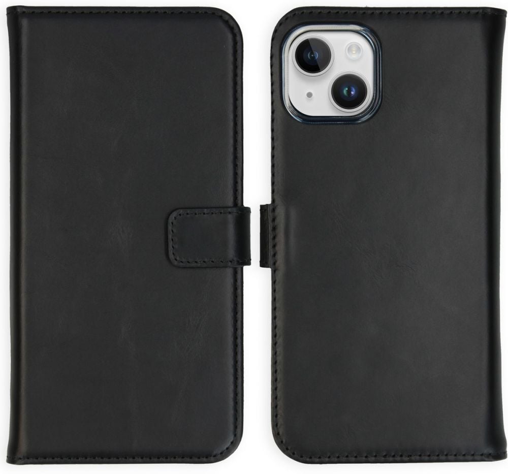 Selencia Echt Lederen Bookcase iPhone 15 Plus - Zwart