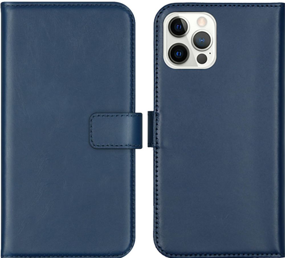 Selencia Echt Lederen Bookcase iPhone 12 (Pro) - Blauw