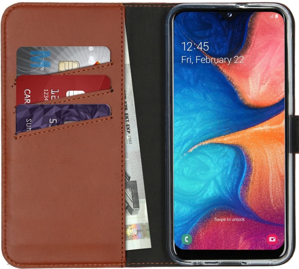 Selencia Echt Lederen Bookcase Samsung Galaxy A20e - Lichtbruin