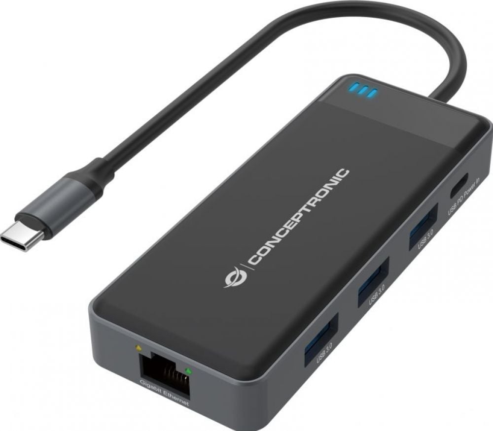 CONCEPTRONIC Adapter USB-C->2xHDMI,GbE,PD,3xUSB3.0 0.25 gr