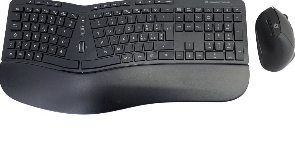 CONCEPTRONIC Wireless Keyboard+Mouse,ergo,Layout italien. zwart