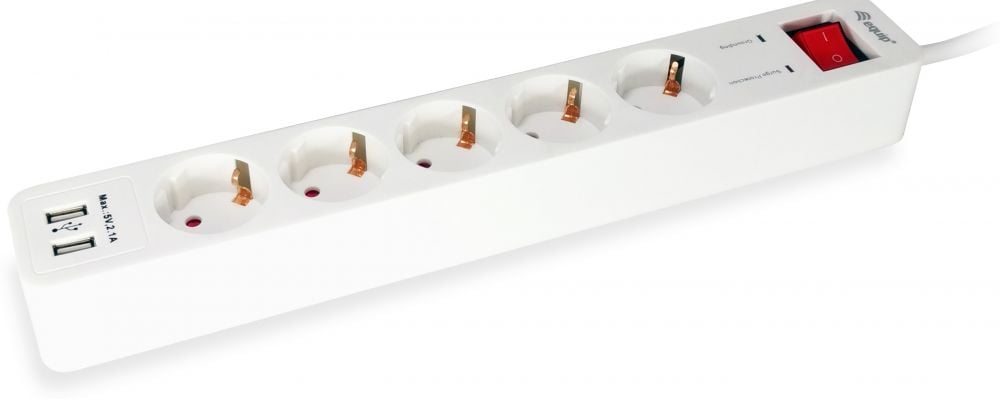 Equip 5-Outlet Power Strip with 2 x USB