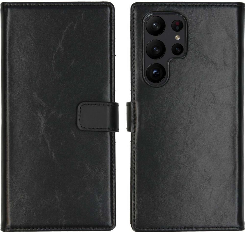 Selencia Echt Lederen Bookcase Samsung Galaxy S23 Ultra - Zwart