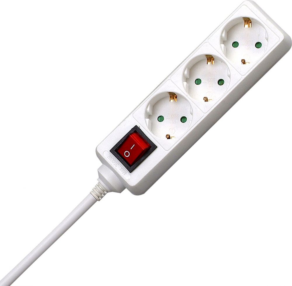 Kopp tafelcontactdoos 3-voudig 45g RA+schak. wit (1.4mtr)