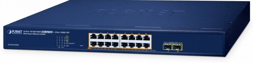 Planet 16-Port Poe+ Web Smart Switch GS-2210-16P2S