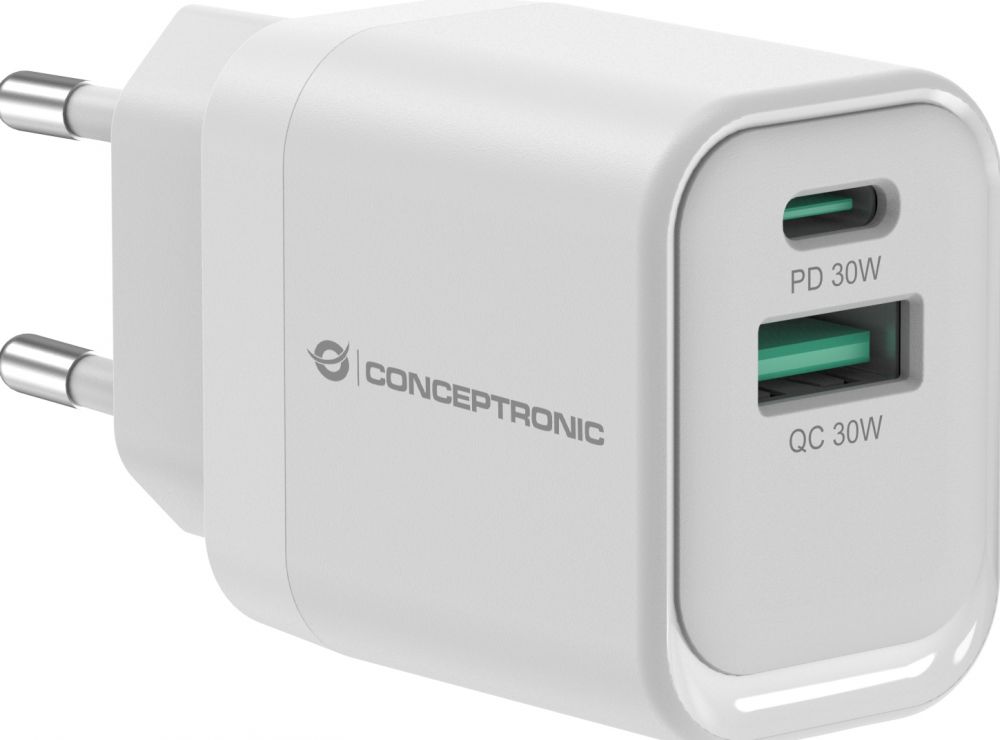 CONCEPTRONIC Lader 2Port 33W,1xUSB-C,1xUSB-A weiß